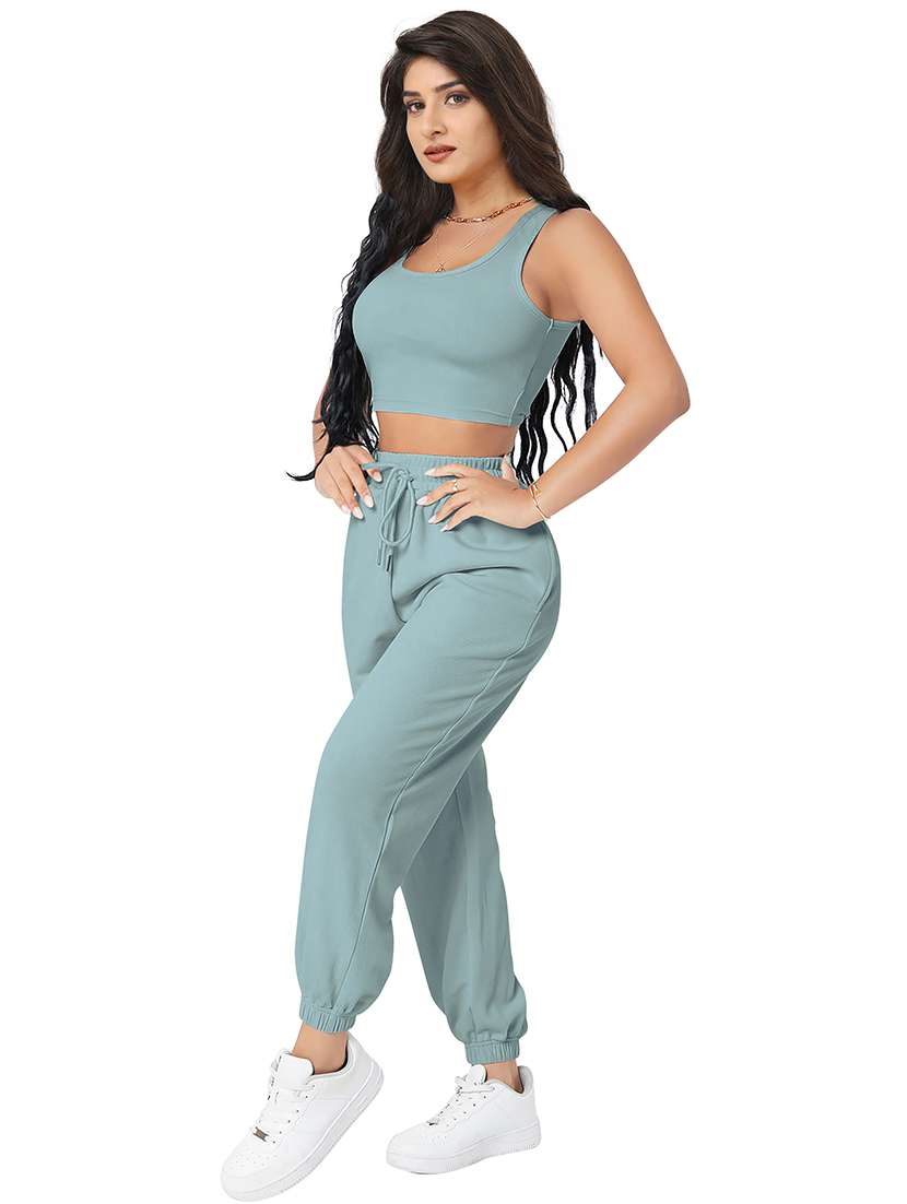 women solid crop t-shirt and jogger co-ord set - 22295202 -  Standard Image - 3