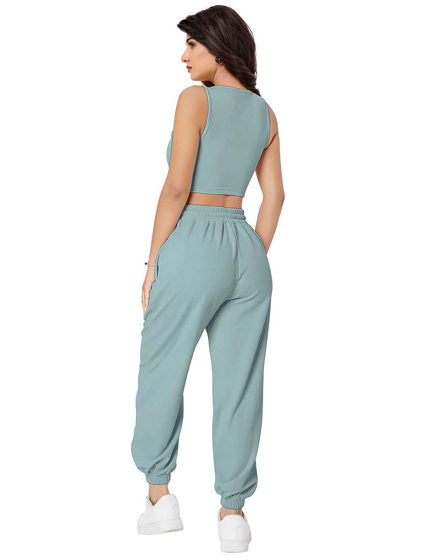 women solid crop t-shirt and jogger co-ord set - 22295202 -  Standard Image - 5