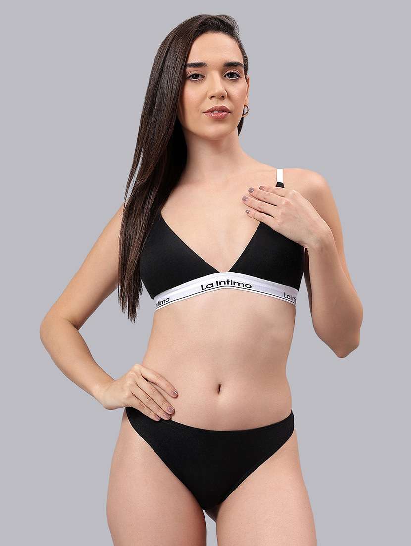 women solid lightly padded bra and panty set