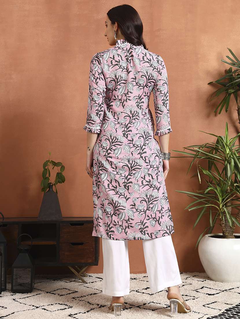 women floral three quarter sleeve straight kurta - 22295609 -  Standard Image - 3