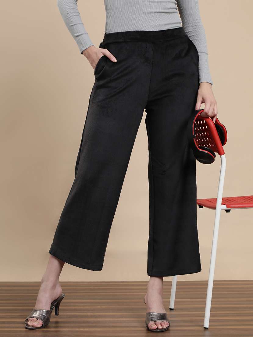 women solid mid rise straight palazzo