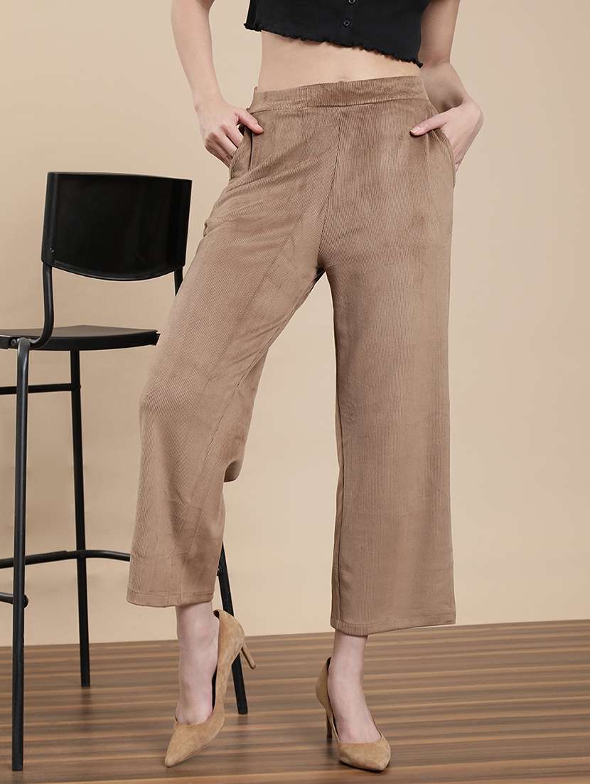 women solid mid rise straight palazzo