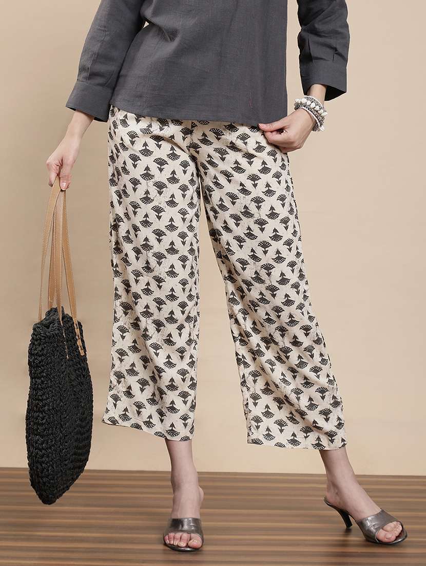 women printed mid rise straight palazzo