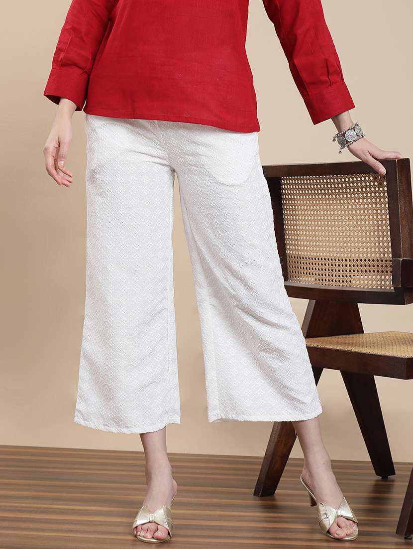 women embroidered mid rise straight palazzo