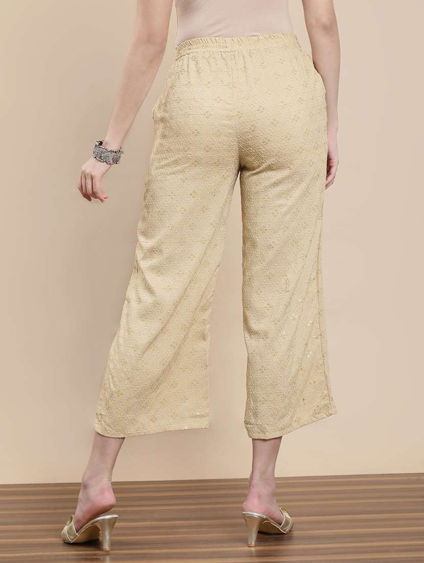 women embroidered mid rise straight palazzo - 22295617 -  Standard Image - 3