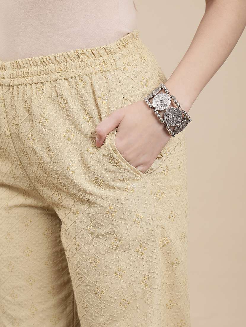 women embroidered mid rise straight palazzo - 22295617 -  Standard Image - 5