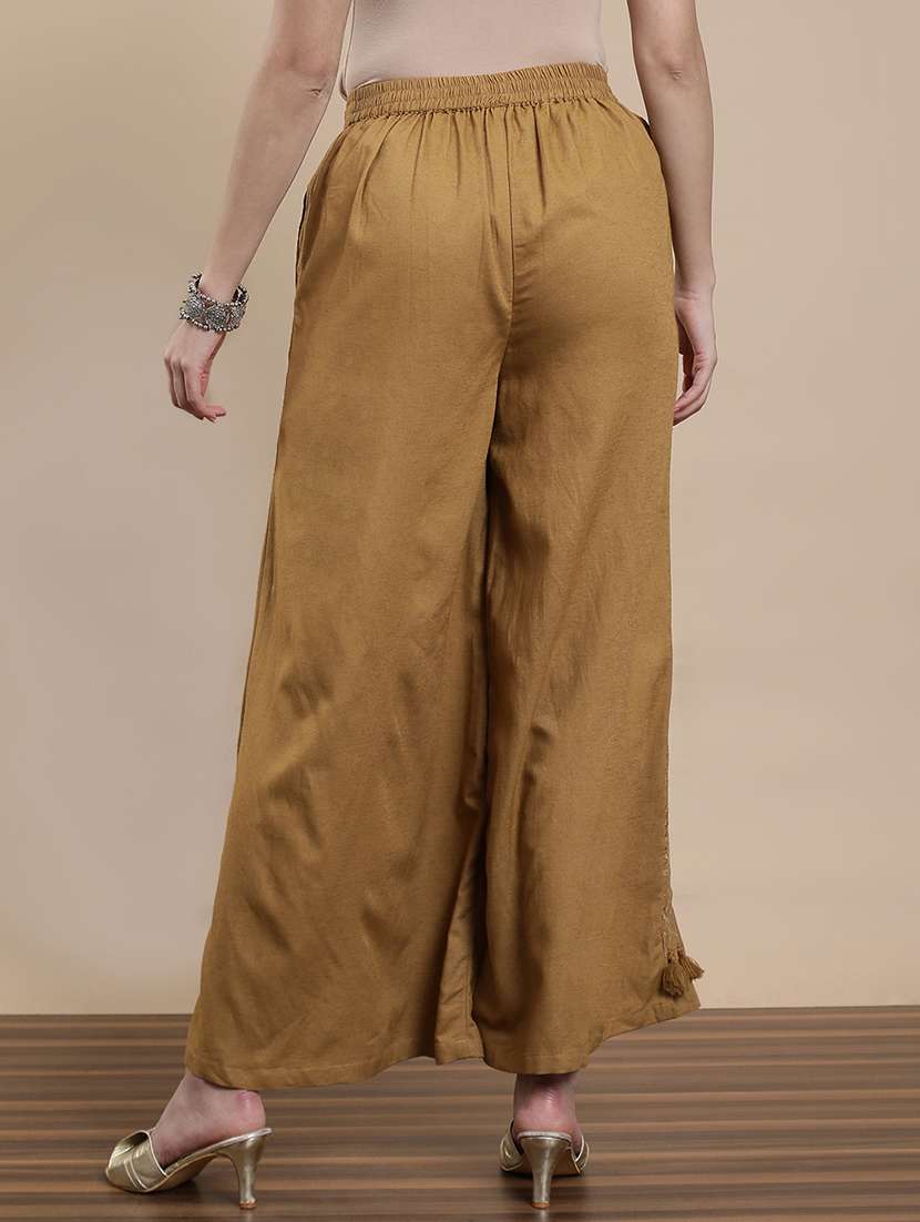 women solid mid rise flared palazzo - 22295622 -  Standard Image - 3