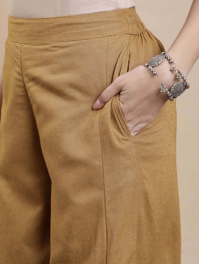 women solid mid rise flared palazzo - 22295622 -  Standard Image - 5