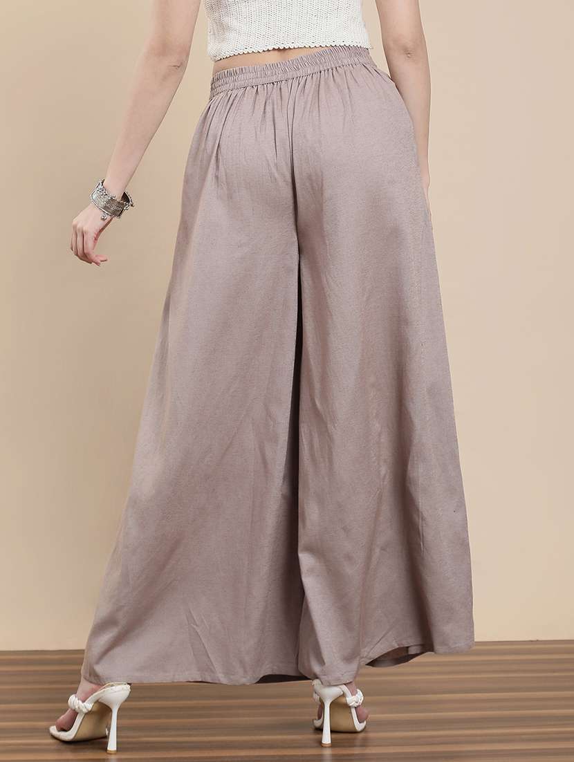 women solid mid rise flared palazzo - 22295624 -  Standard Image - 3