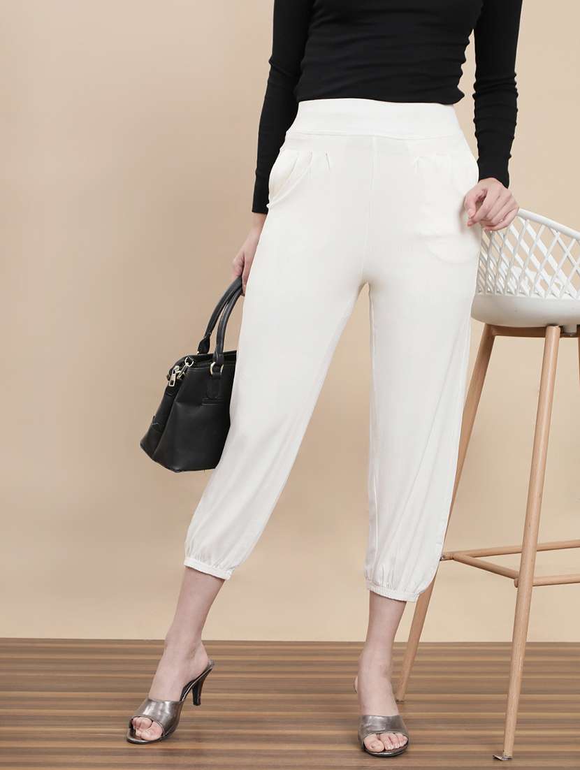 women solid high rise jogger