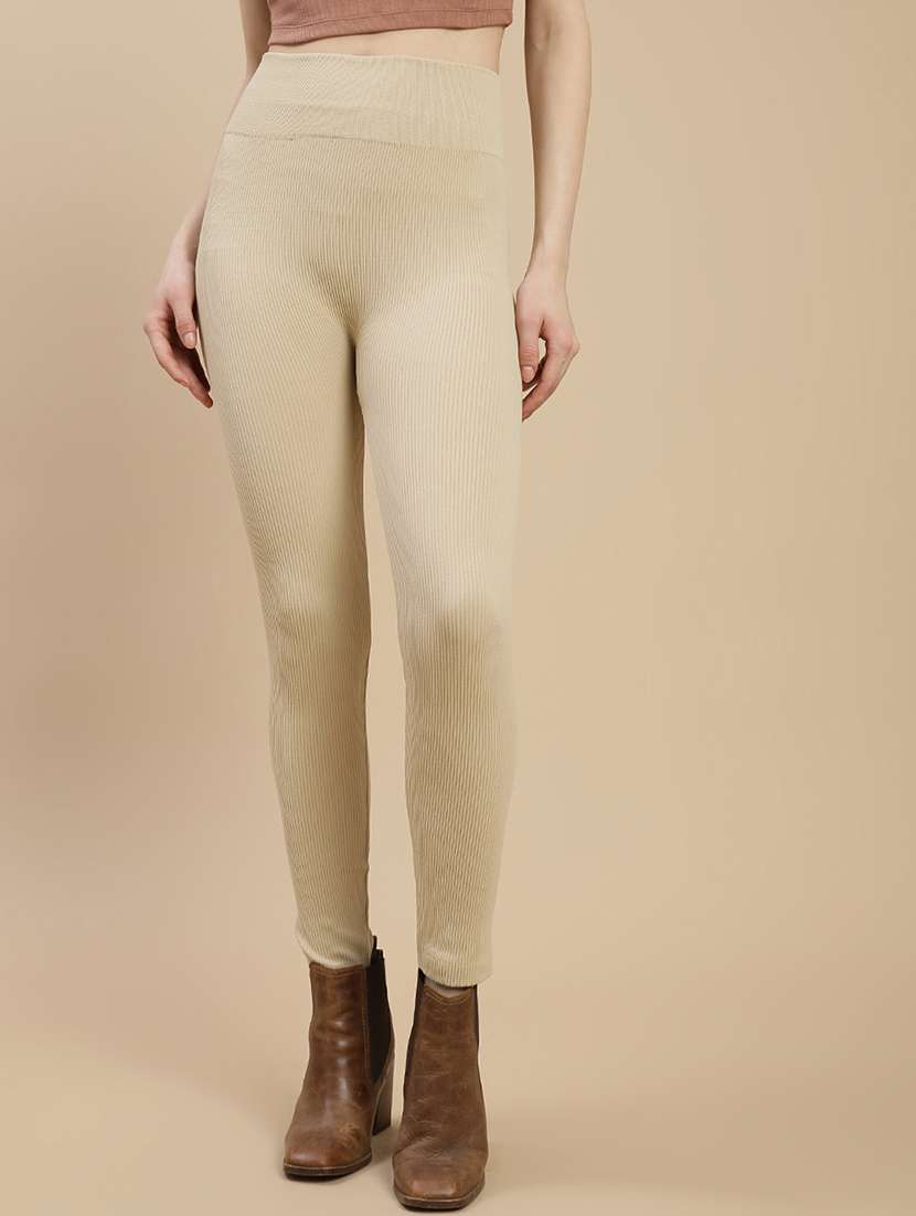 women solid high rise woolen legging