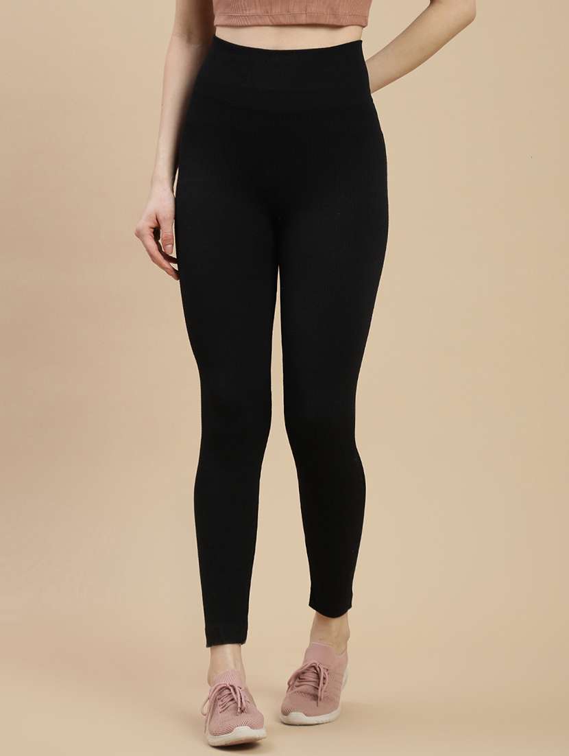 women solid high rise woolen legging