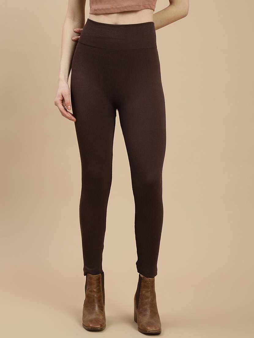 women solid high rise woolen legging