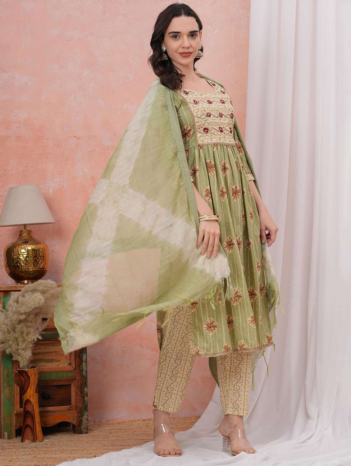 women printed three quarter sleeve kurta pant with dupatta set - 22295854 -  Standard Image - 3