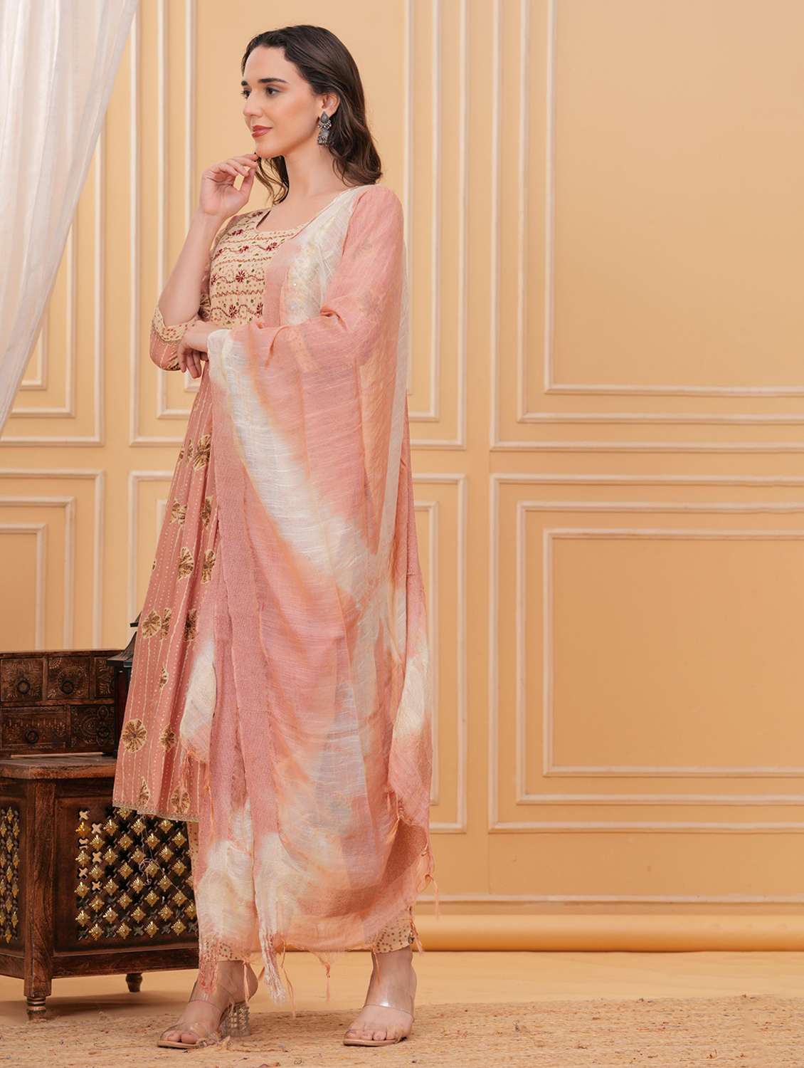 women printed three quarter sleeve kurta pant with dupatta set - 22295855 -  Standard Image - 3