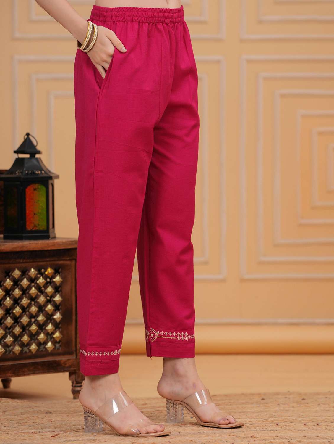 women solid with work three quarter sleeve kurta pant with dupatta set - 22295863 -  Standard Image - 5