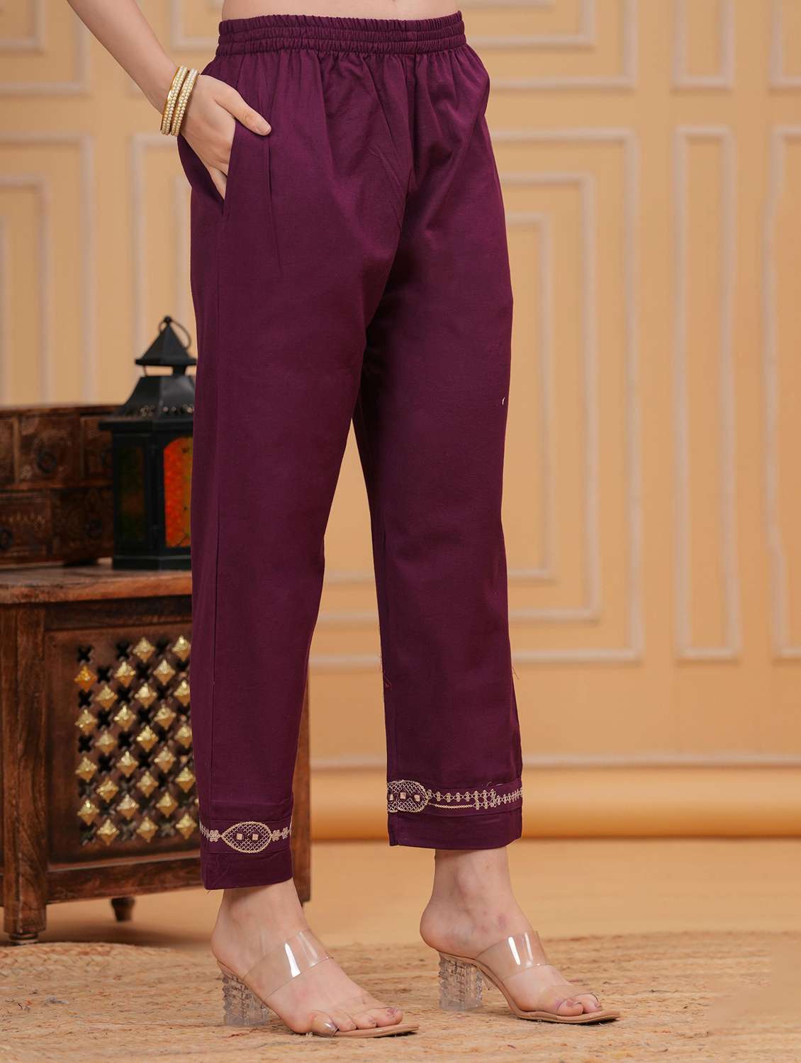 women solid with work three quarter sleeve kurta pant with dupatta set - 22295864 -  Standard Image - 5