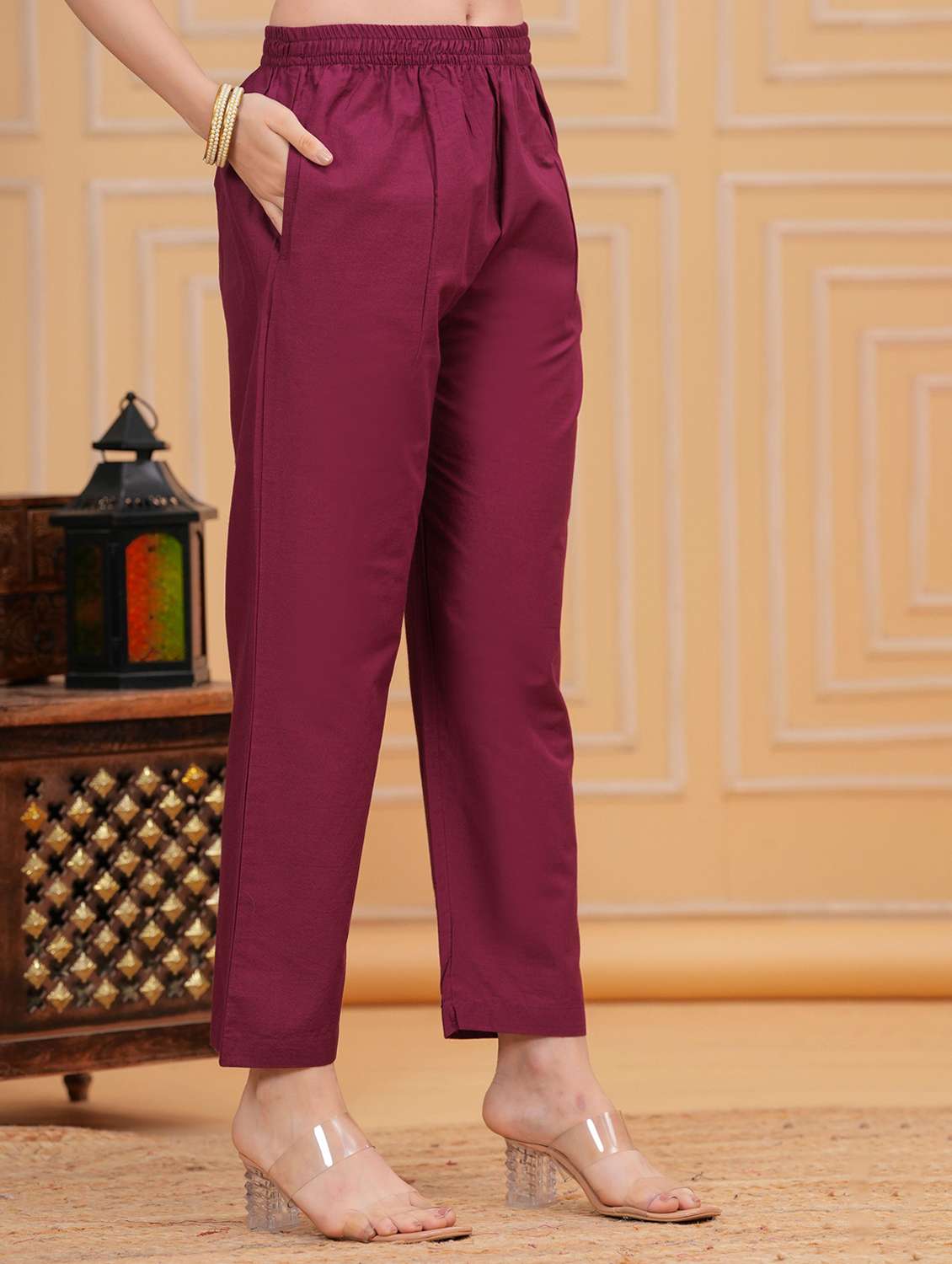 women solid with work three quarter sleeve kurta pant set - 22295867 -  Standard Image - 5