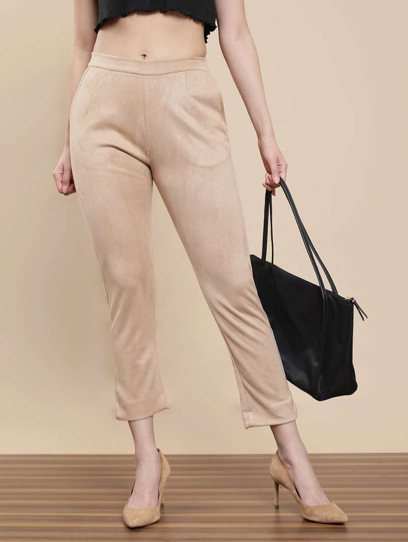 women solid mid rise cigarette pant