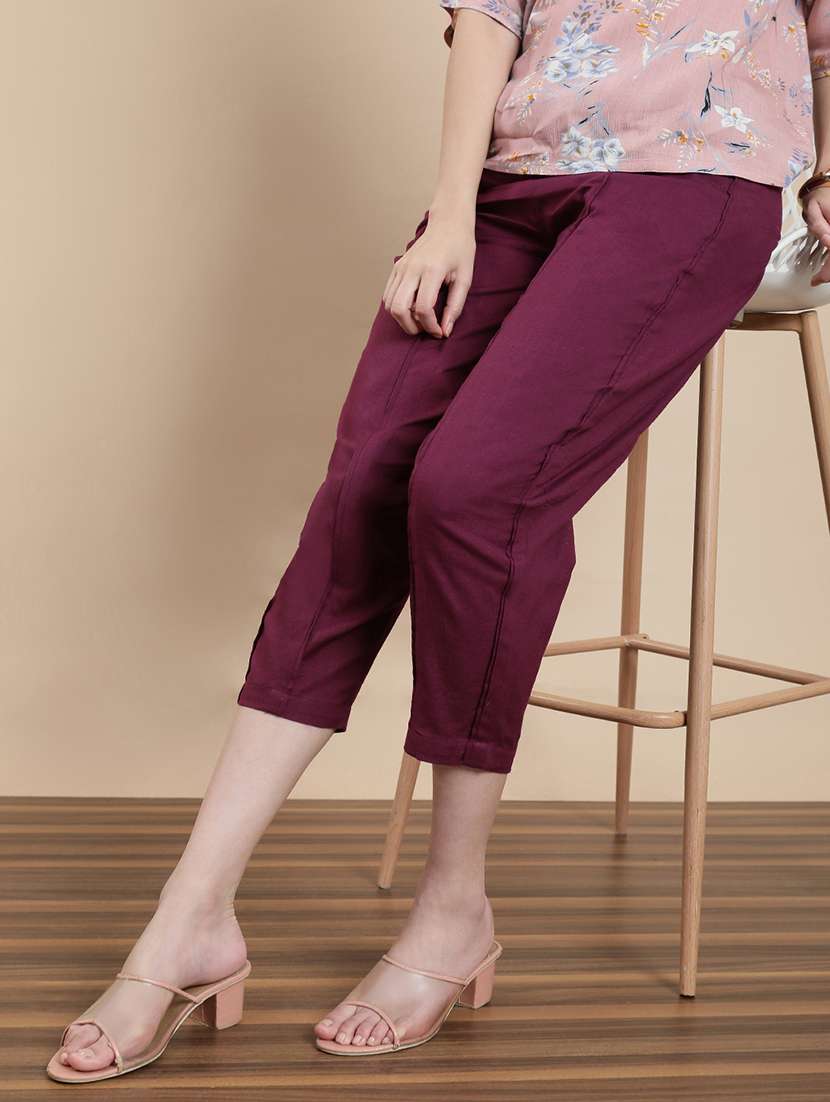 women solid high rise harem pant 