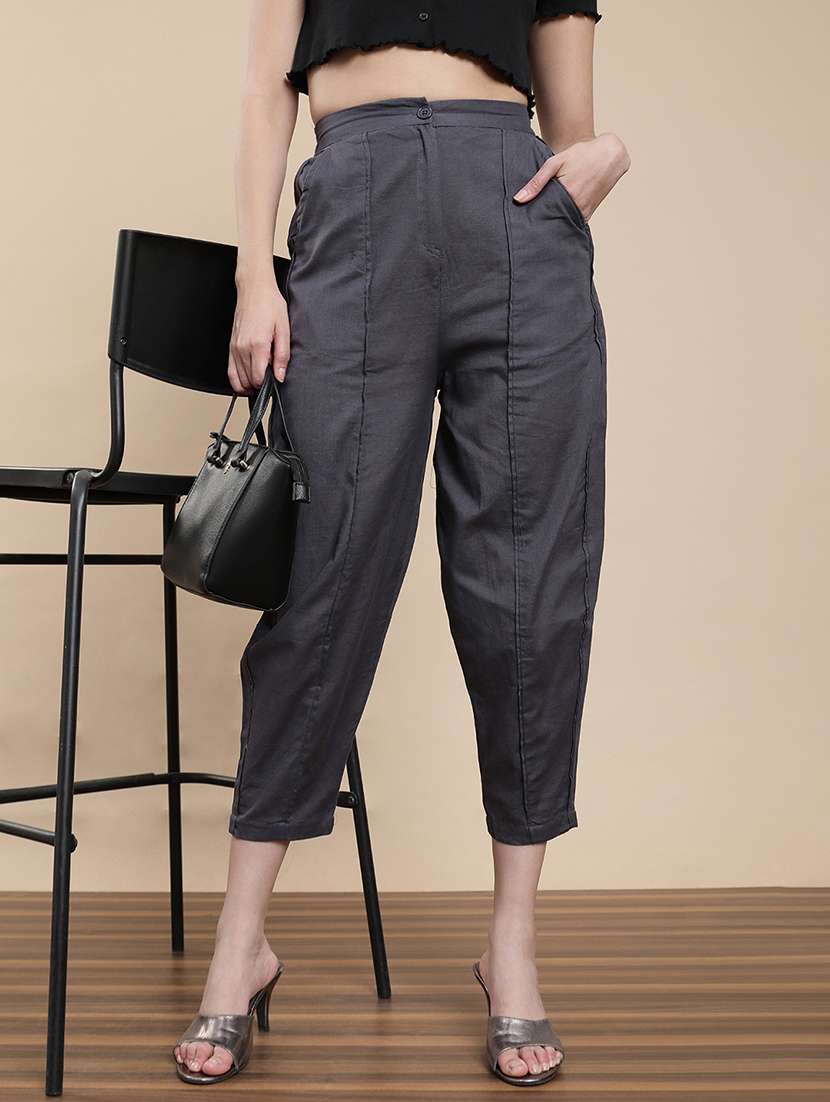 women solid high rise harem pant 