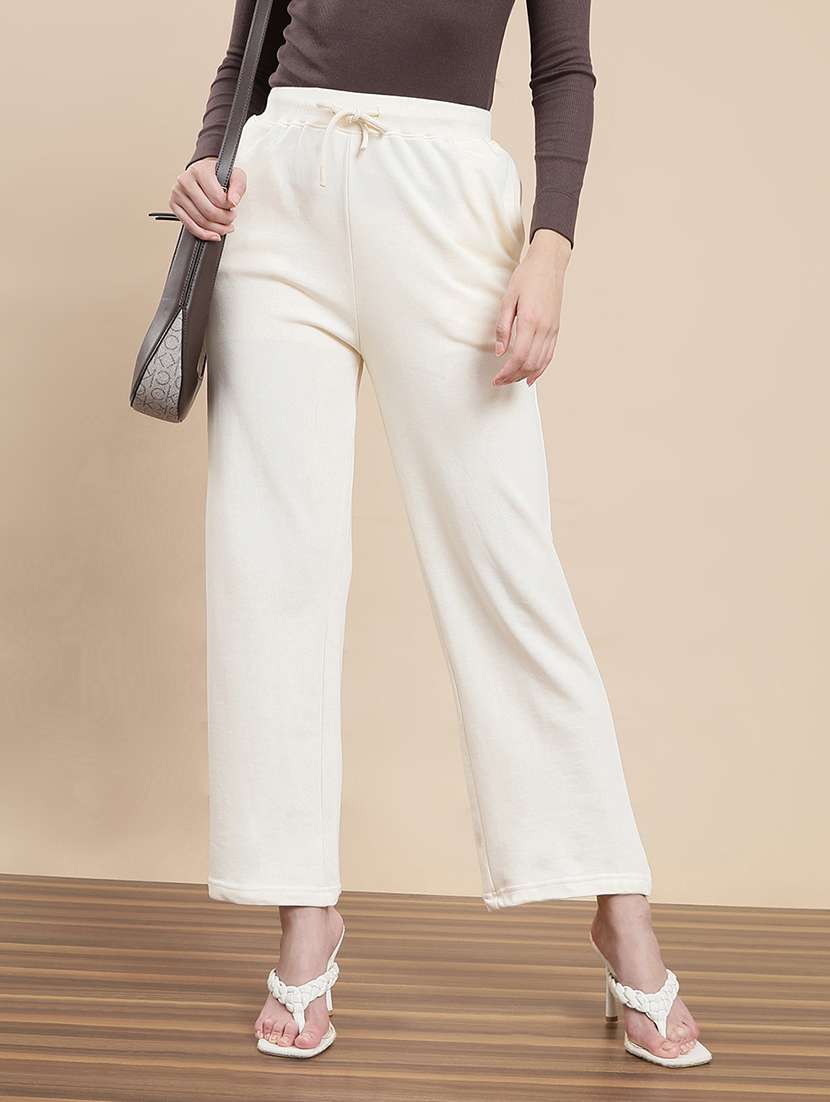 women solid mid rise straight trouser
