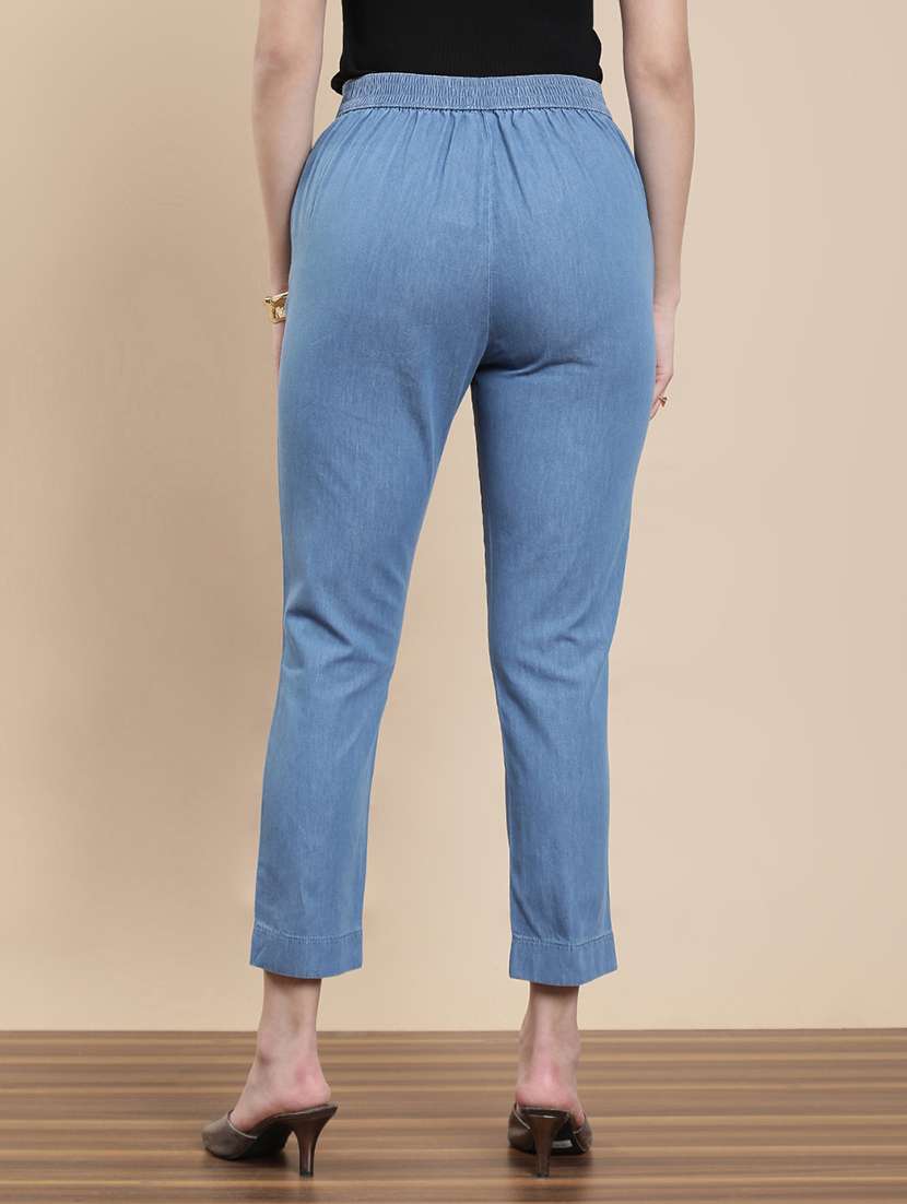 Women Solid Mid Rise Cigarette Pants - 22295880 -  Standard Image - 3