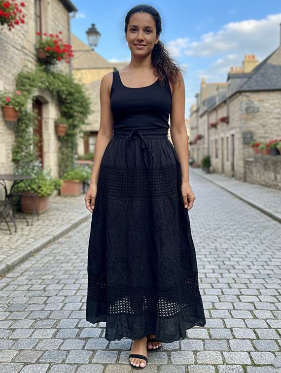 women embroidered high rise flared skirt - 22295889 -  Standard Image - 3