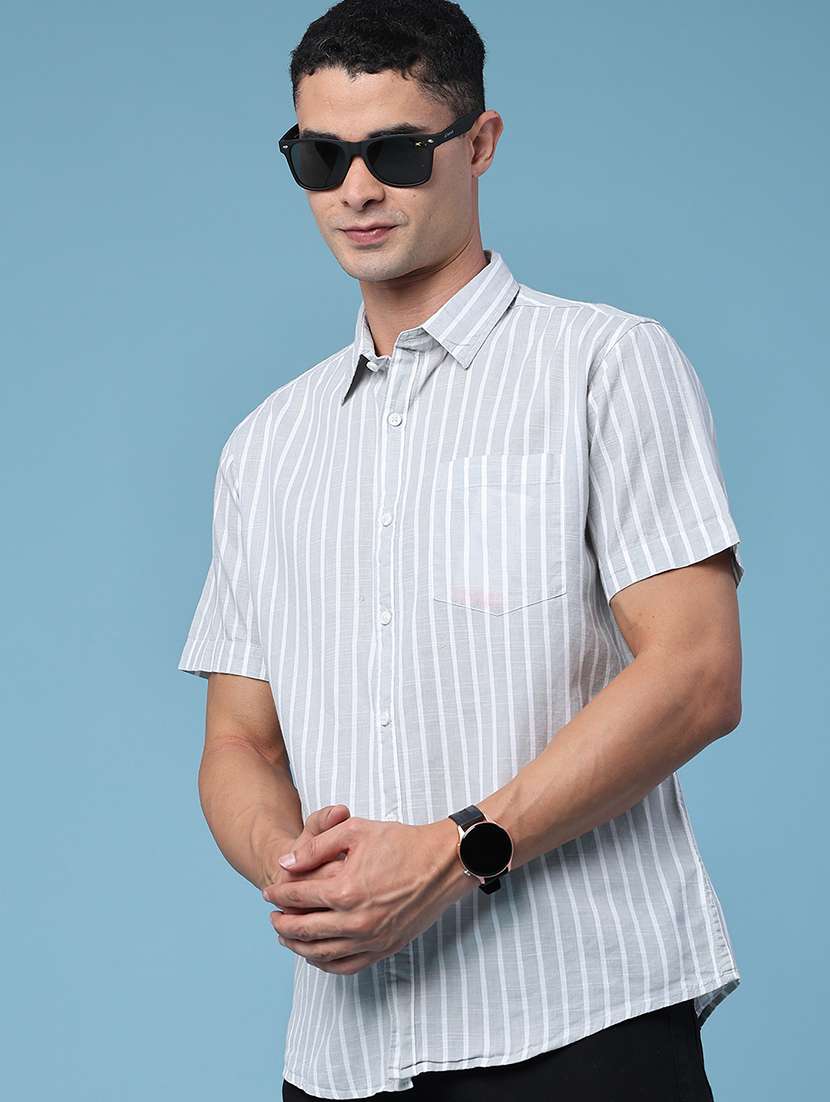 men striped short sleeve regular fit casual shirt