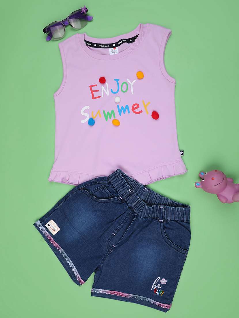 girls printed top and shorts set