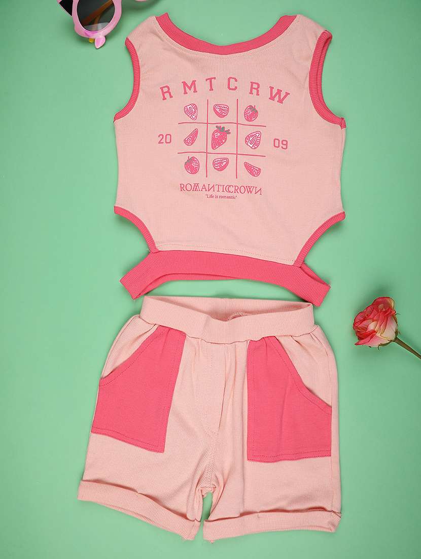 girls printed top and shorts set