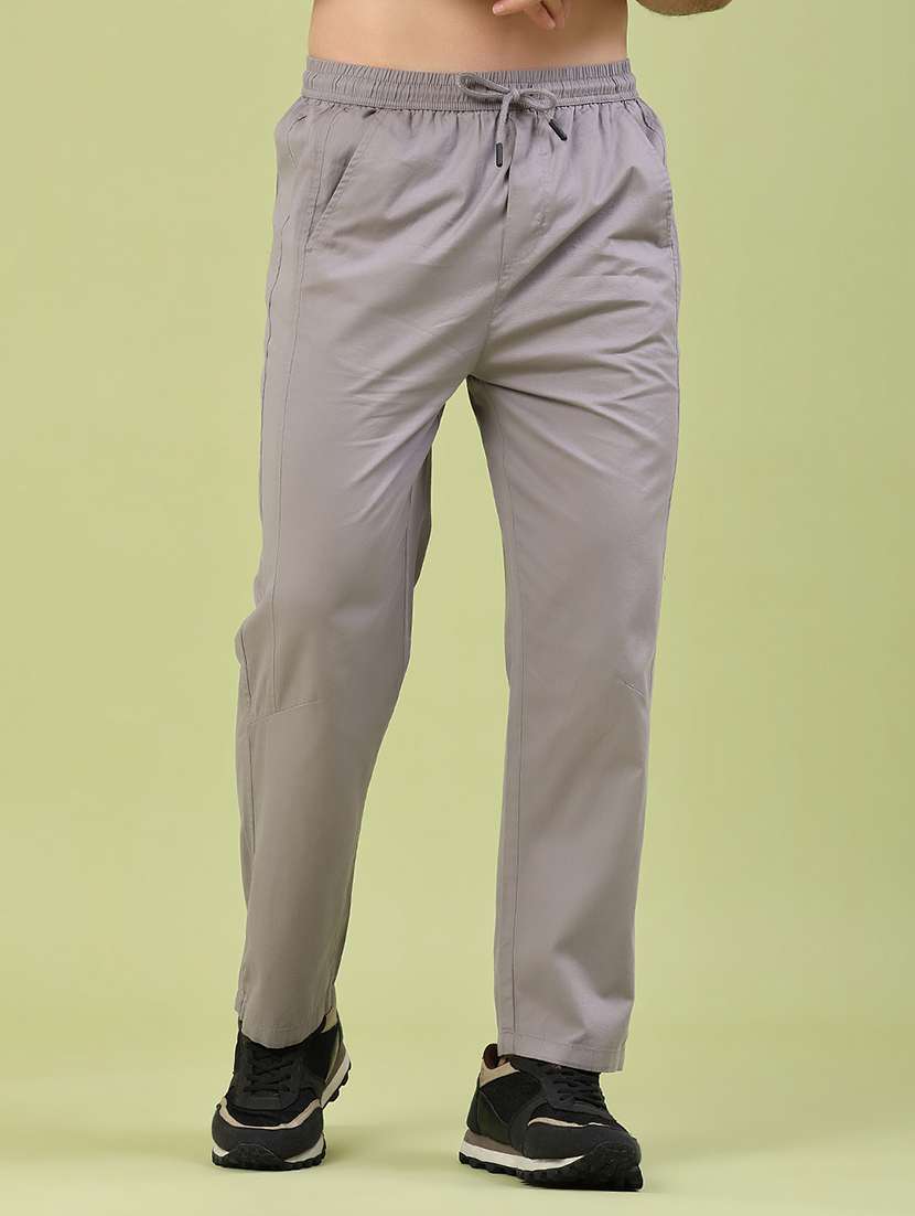 men solid mid rise full length track pant