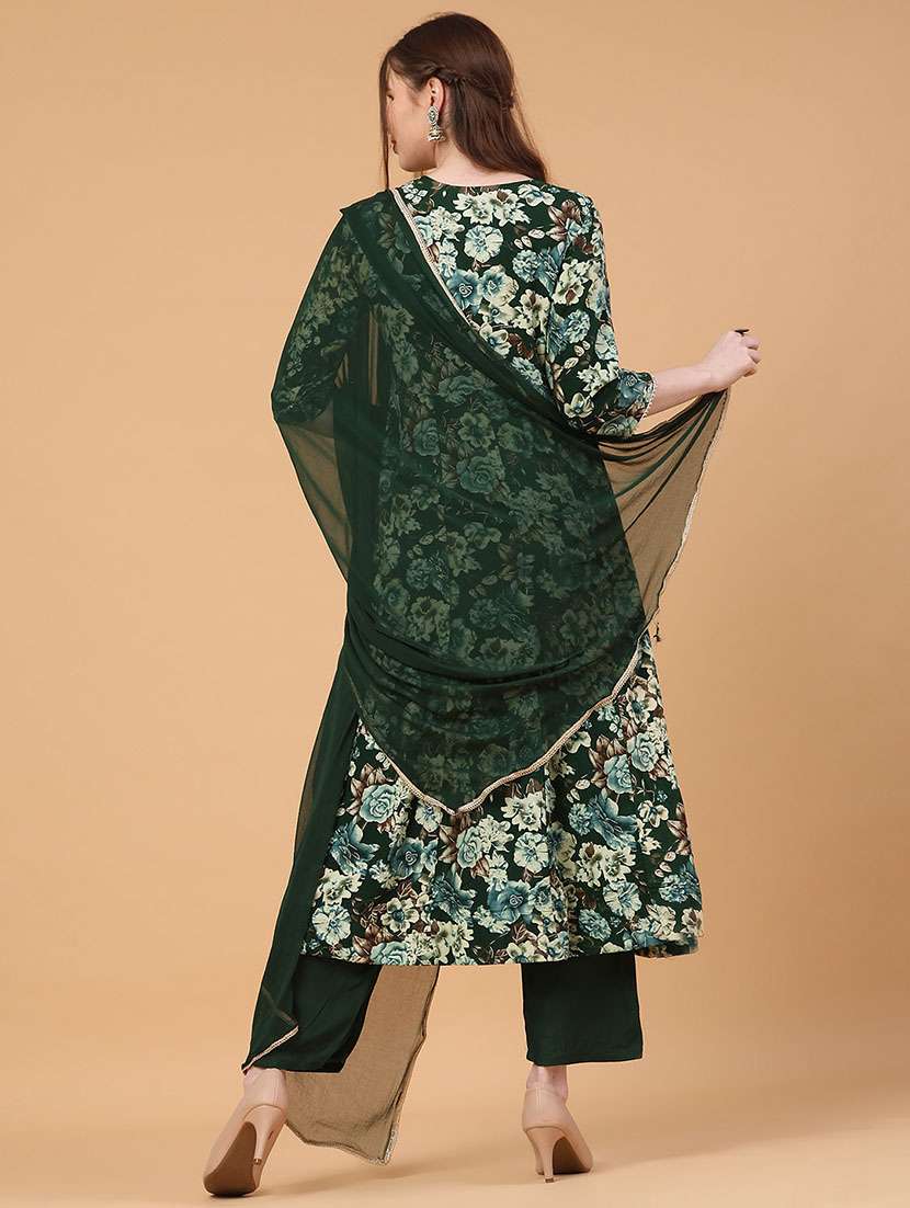 women floral three quarter sleeve kurta pant with dupatta set - 22296185 -  Standard Image - 3
