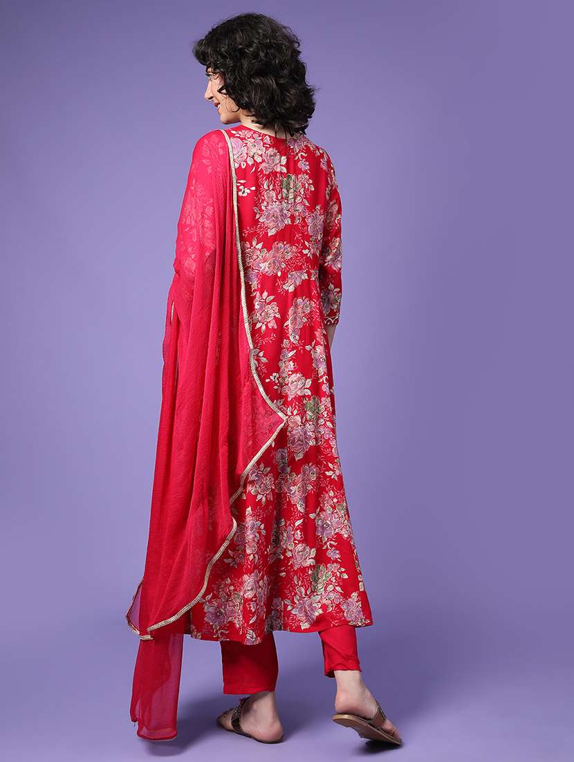 women floral three quarter sleeve kurta pant with dupatta set - 22296187 -  Standard Image - 3