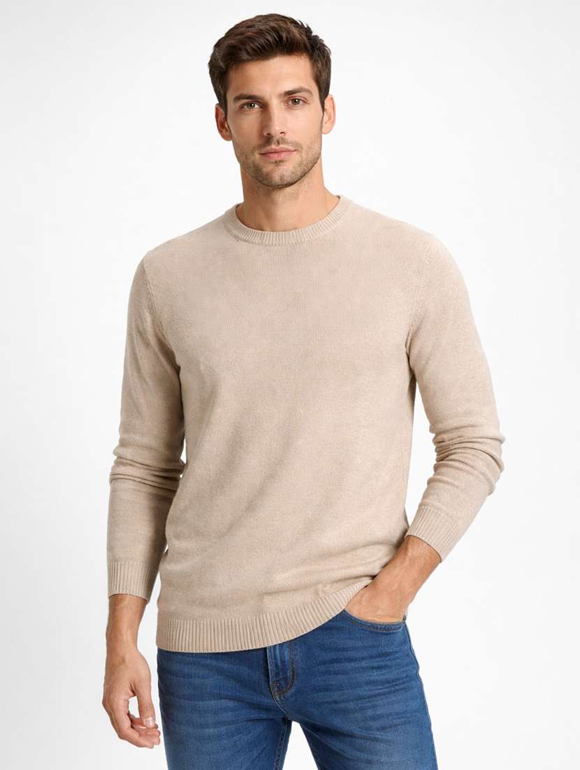 men solid long sleeve regular fit pullover