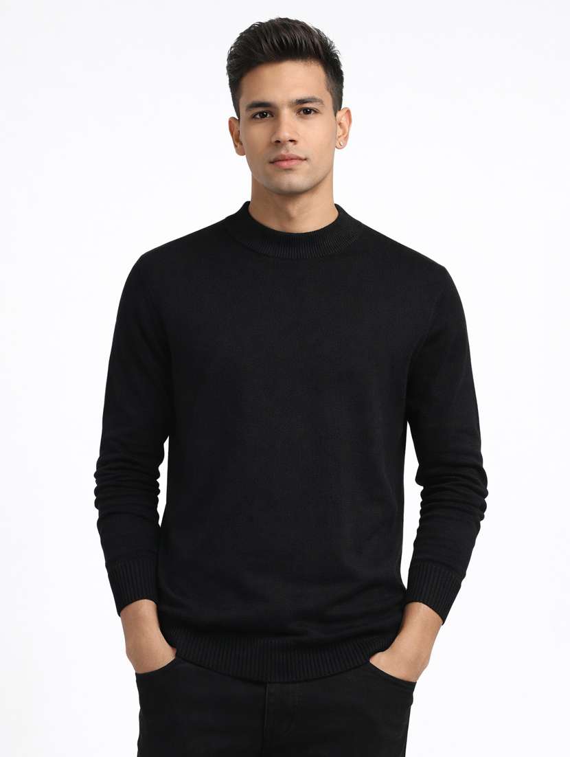 men solid long sleeve regular fit pullover