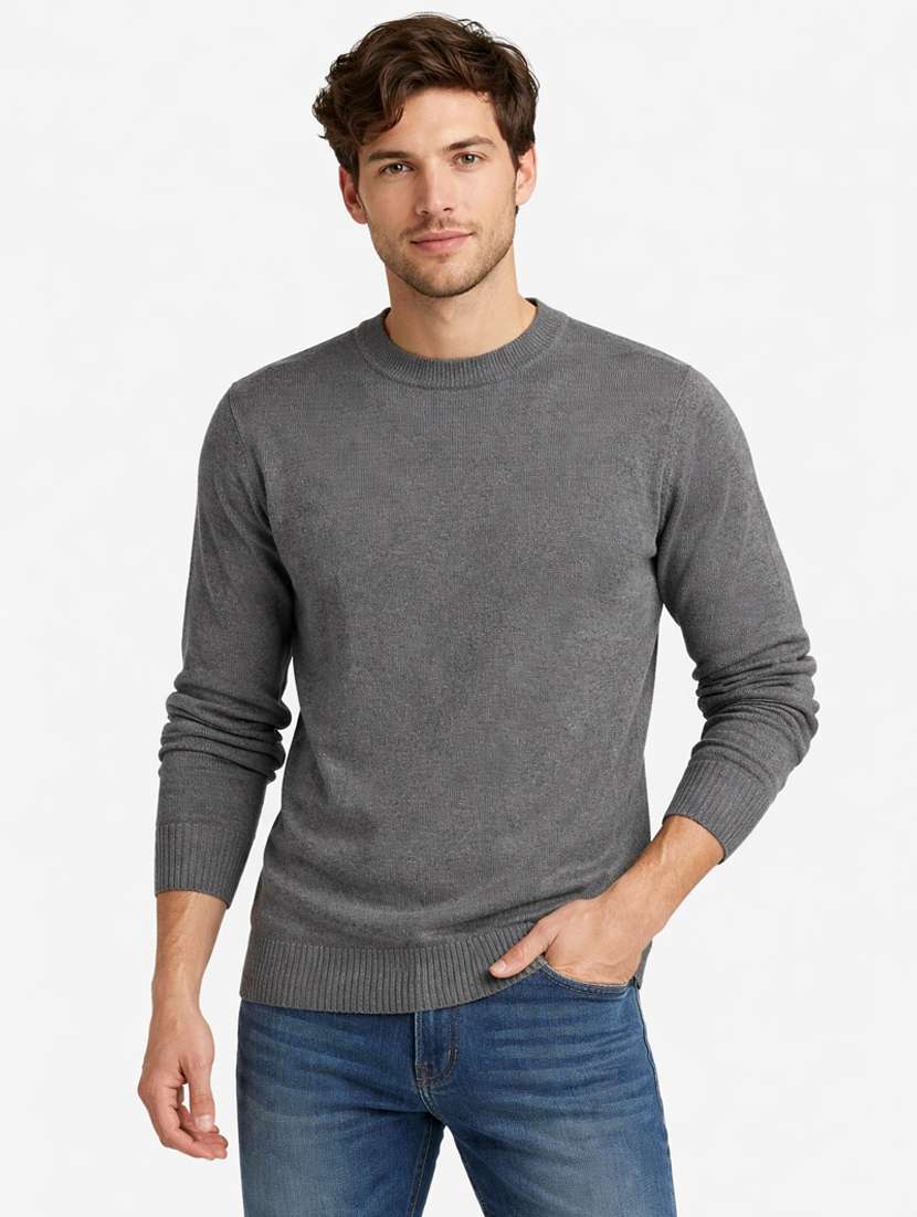 men solid long sleeve regular fit pullover
