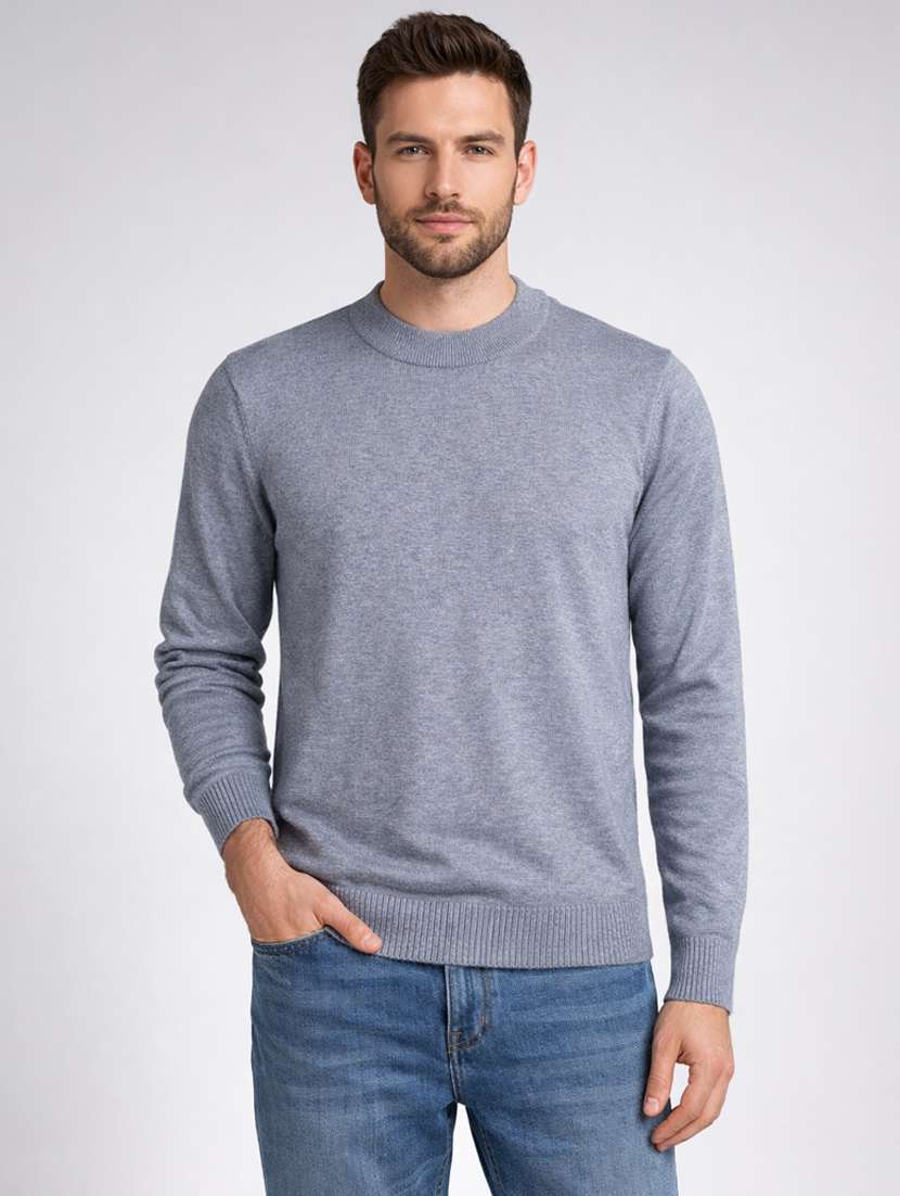 men solid long sleeve regular fit pullover