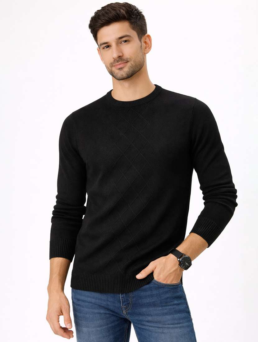 men self design long sleeve regular fit pullover