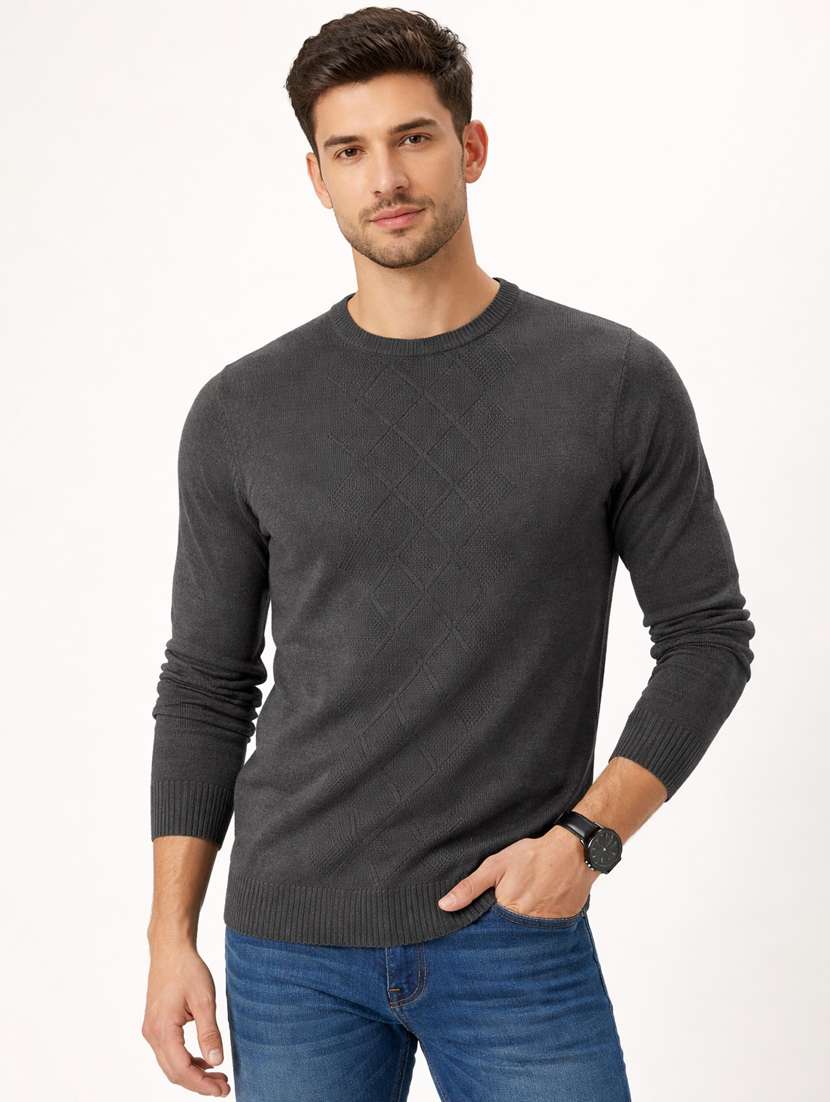 men self design long sleeve regular fit pullover