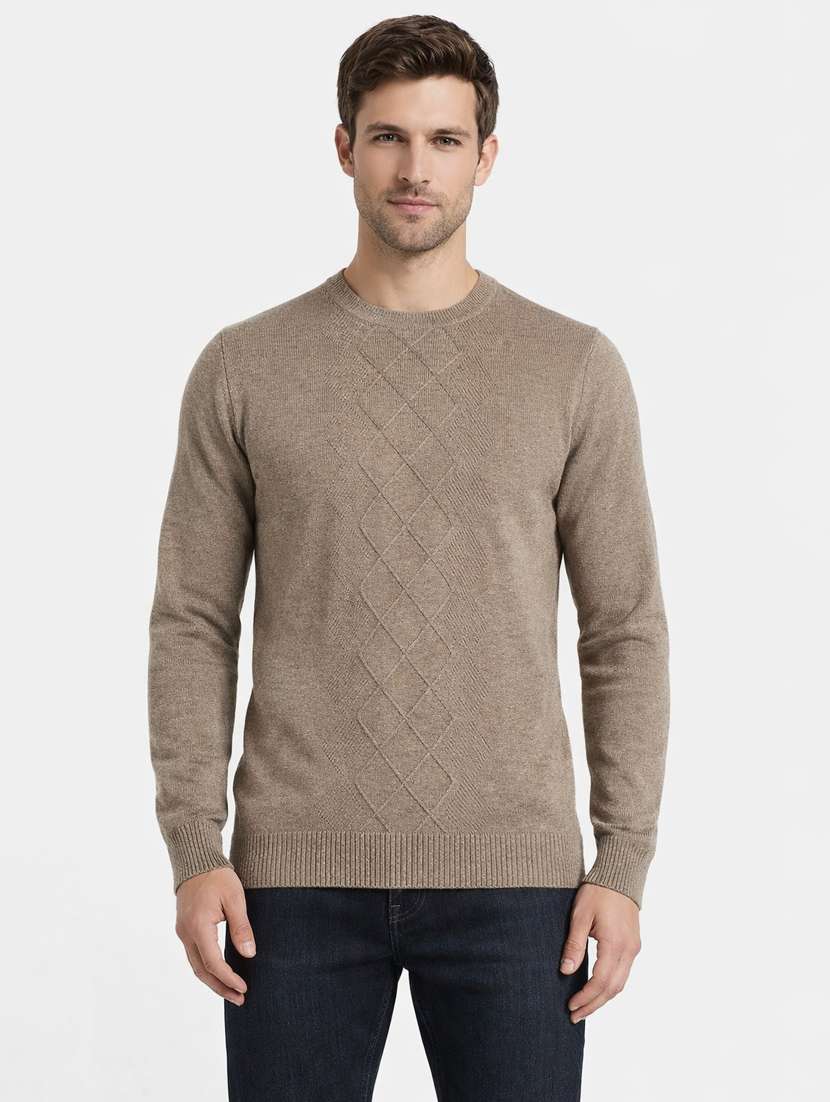 men self design long sleeve regular fit pullover