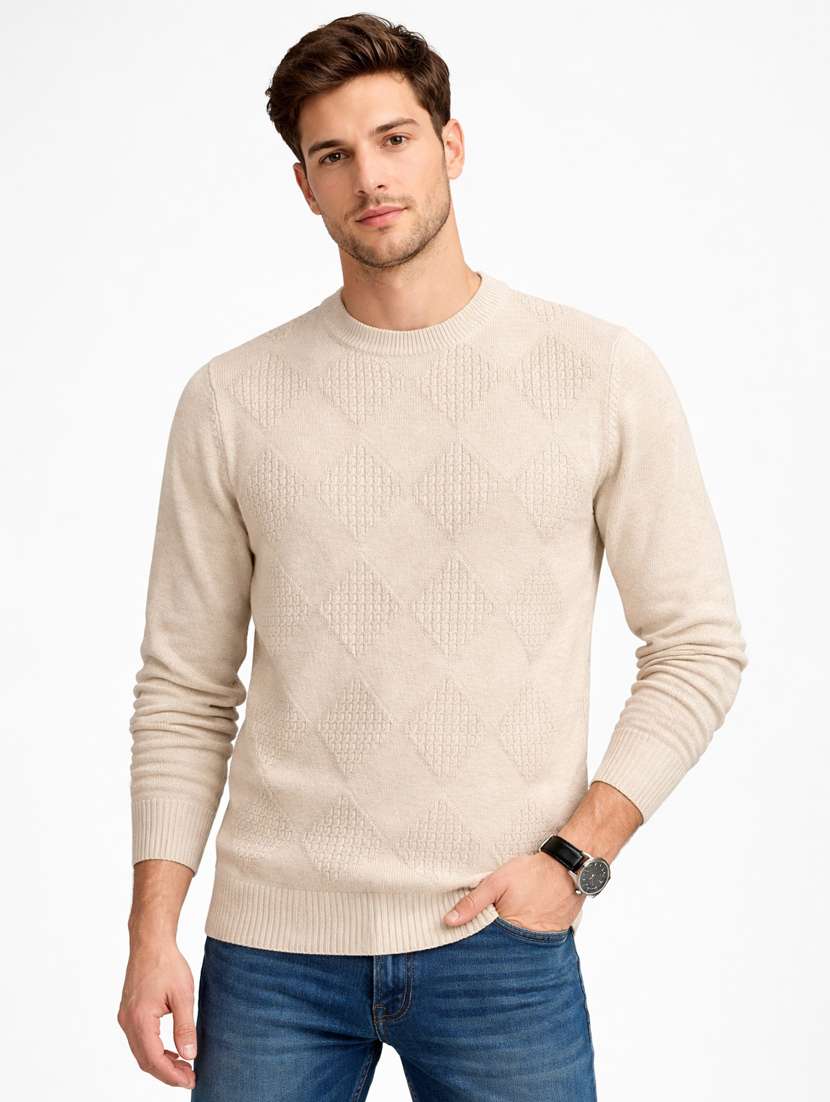 men self design long sleeve regular fit pullover