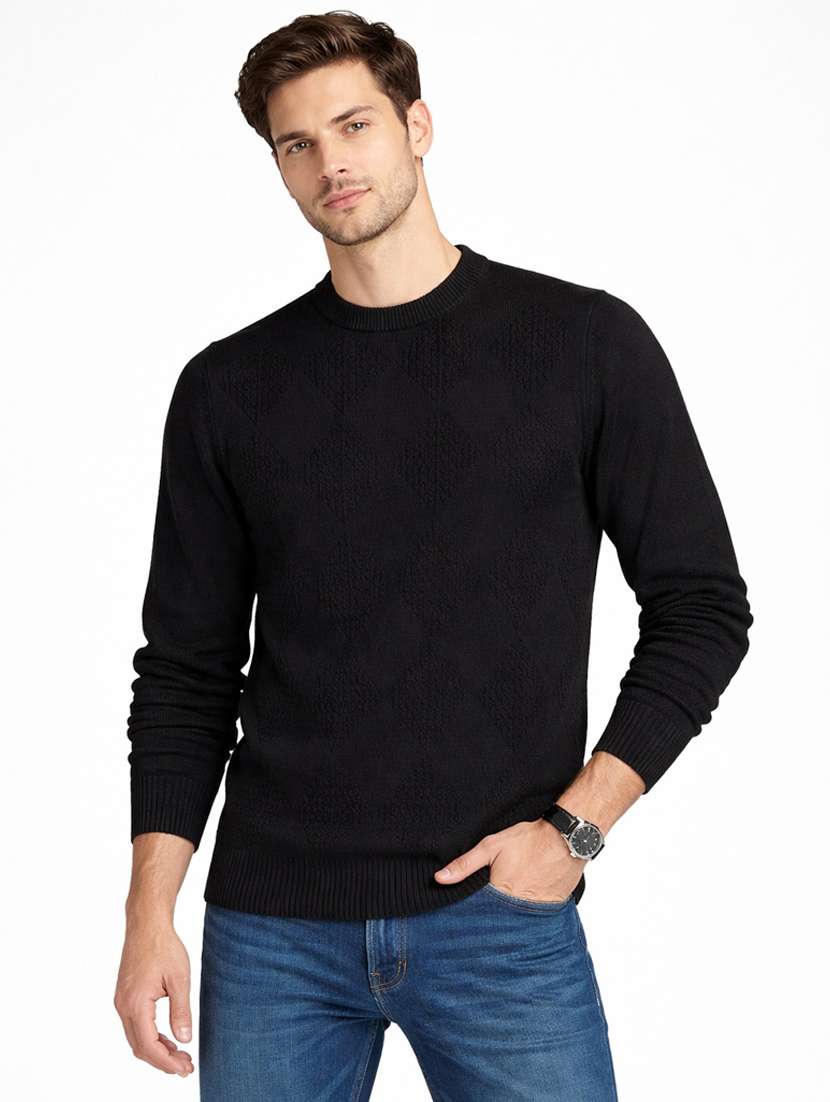 men self design long sleeve regular fit pullover