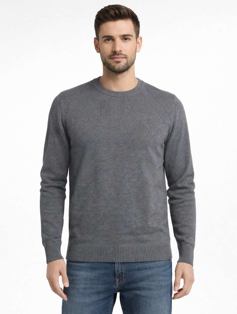 men self design long sleeve regular fit pullover