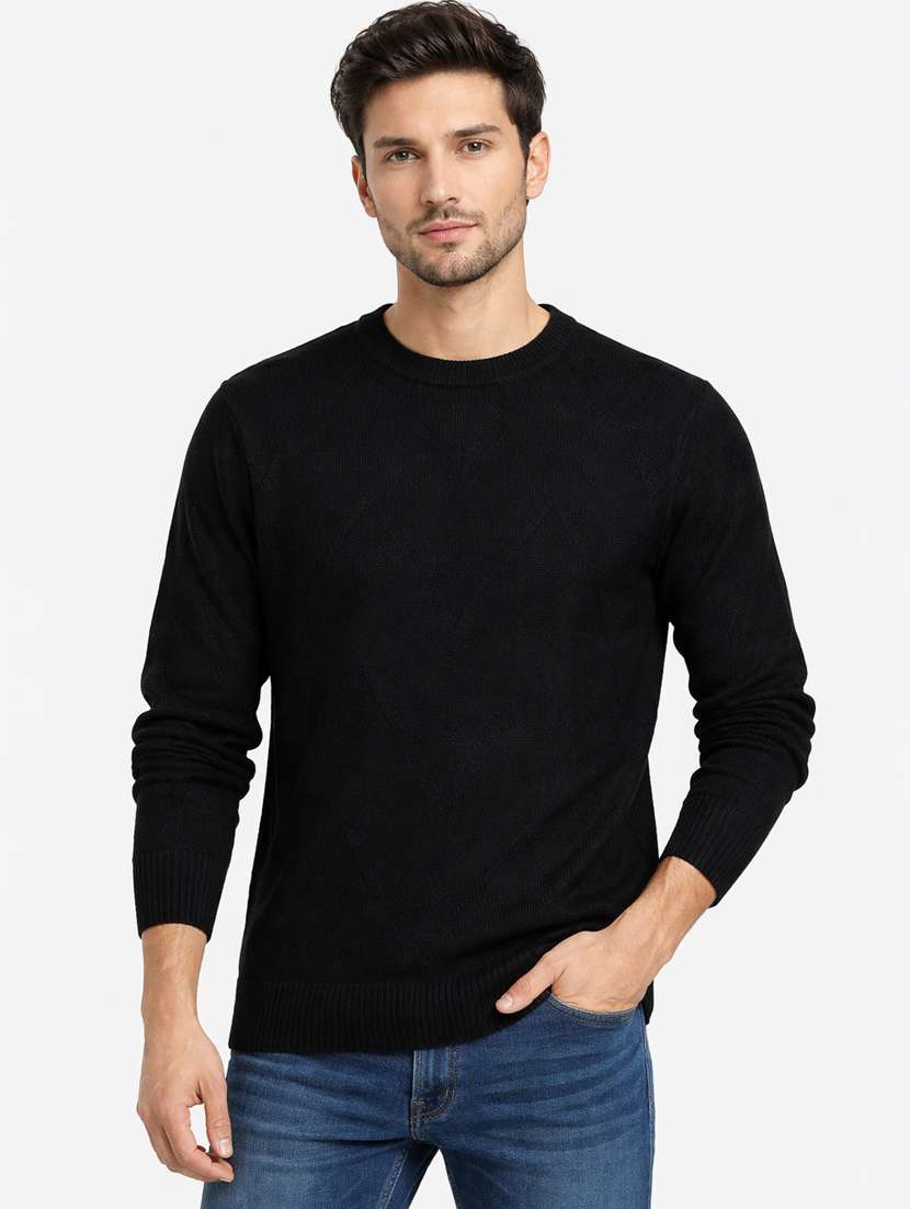 men self design long sleeve regular fit pullover