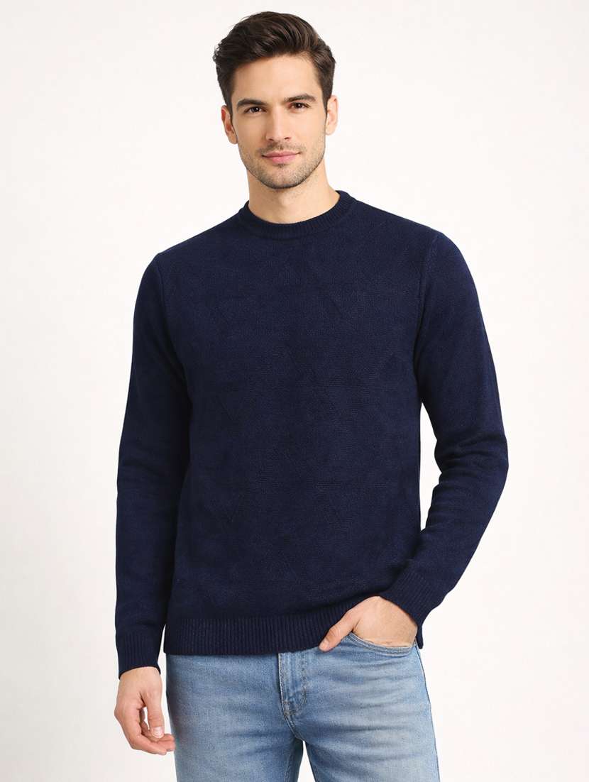 men self design long sleeve regular fit pullover