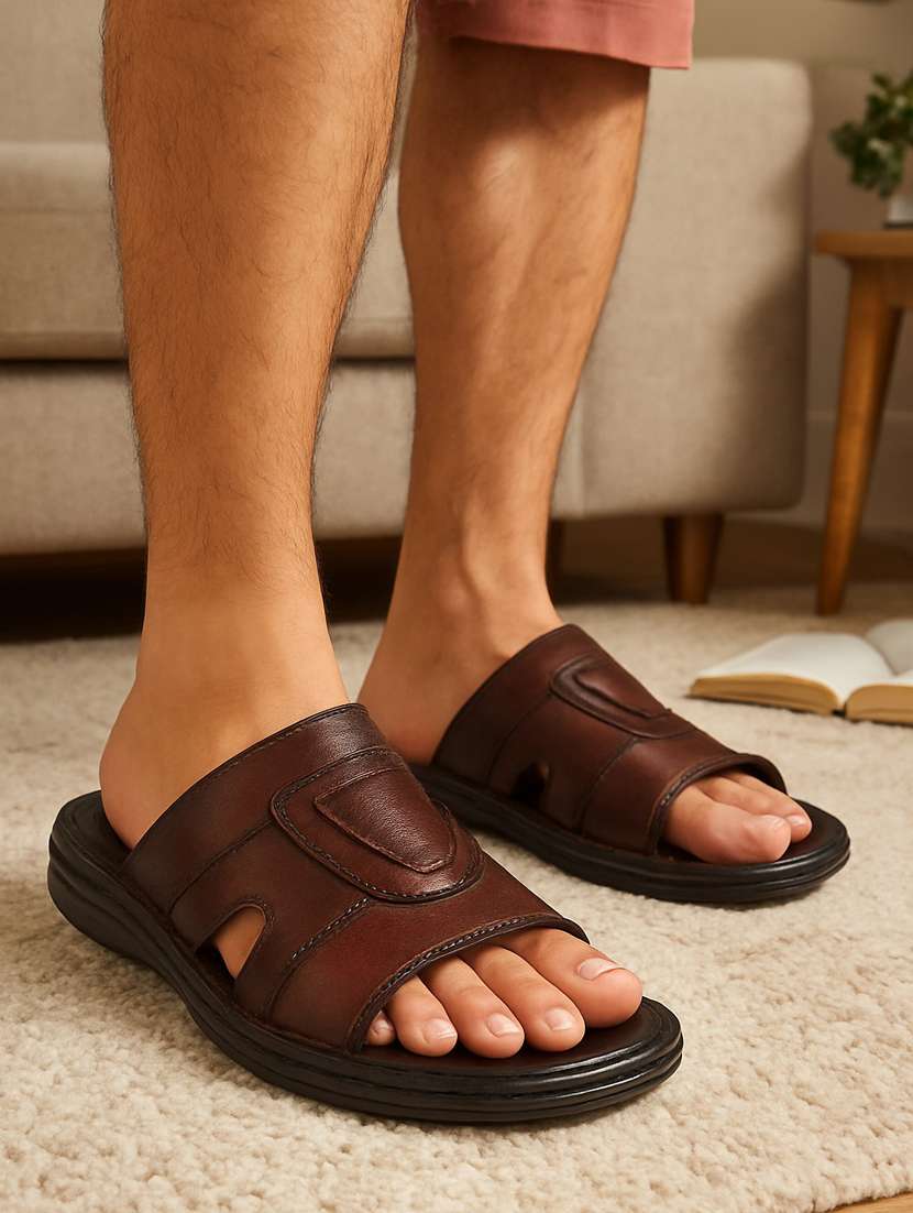 men brown slip on sandal