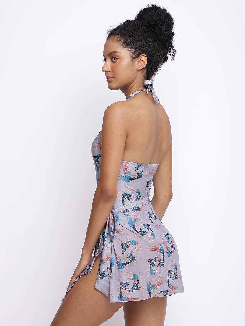 women printed halter neck monokini with sarong - 22296500 -  Standard Image - 3