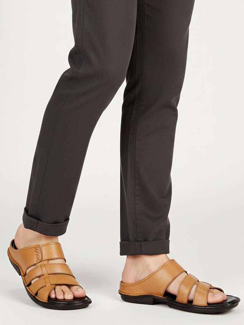 men tan slip on sandal