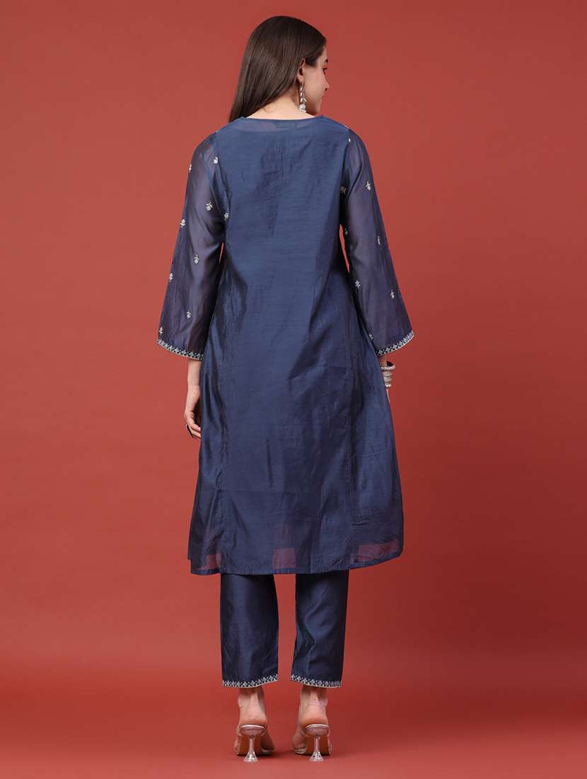 women embroidered three quarter sleeves kurta pant set - 22296567 -  Standard Image - 3